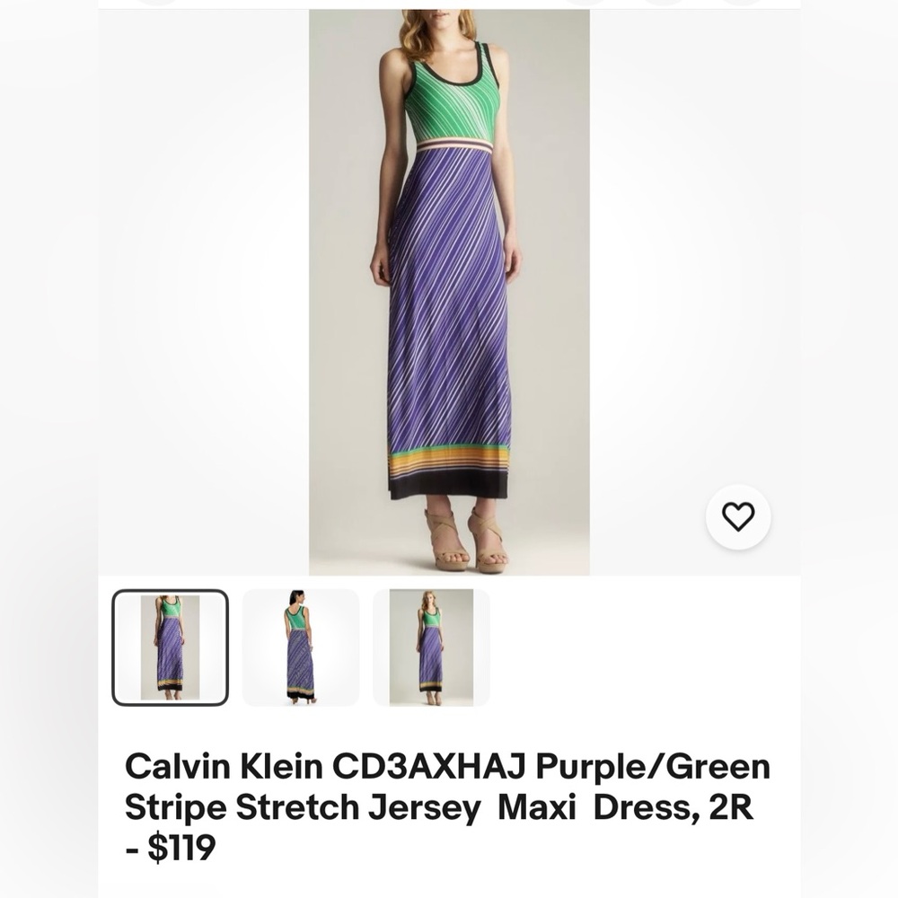 Calvin Klein Size 4 Purple and Green Striped Maxi Dress EUC